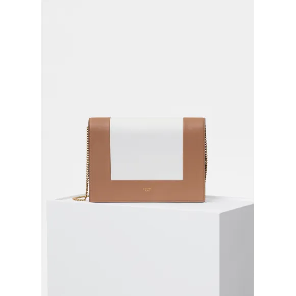 思琳/Celine  Frame褐色和荧光白双色光滑小羊皮链条晚装手包 107773AO4.04TO