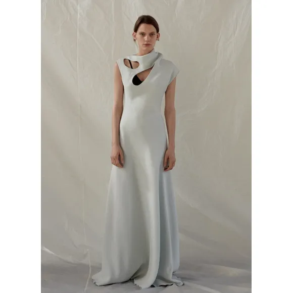 思琳/Celine  浅绿色纯棉和人造丝绉绸连衣长裙 26X247557.29VC