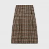 思琳/Celine 女士 格纹羊毛六褶长裙 2J084206G.18MM