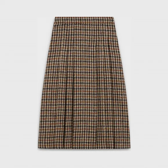 思琳/Celine 女士 格纹羊毛六褶长裙 2J084206G.18MM