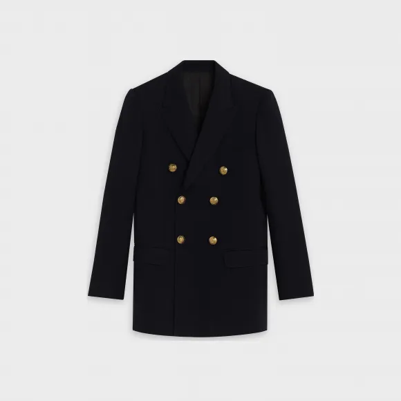 思琳/Celine 女士 斜角羊毛双排扣长西装褛 - 海军蓝 2V684092D.07MR