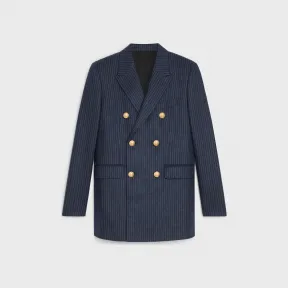 思琳/Celine 女士 条纹法兰绒经典西装褛 - 海蓝色 / 粉笔色 2V98E920C.07CU