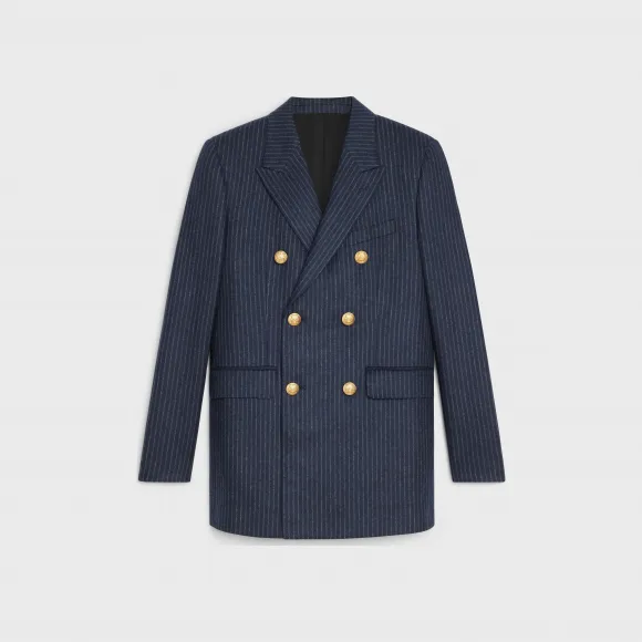 思琳/Celine 女士 条纹法兰绒经典西装褛 - 海蓝色 / 粉笔色 2V98E920C.07CU