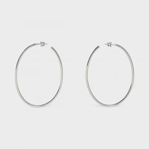 思琳/Celine 女士 Simple Forms银色饰面黄铜椭圆形圈式耳环 46N246BRA.36SI