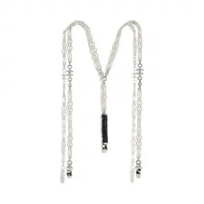 香奈儿/Chanel 吊裤带  金属、淡水珍珠、琉璃珍珠、小羊皮与水钻  银、珍珠白、黑与水晶 AB4071-B03194-N7316