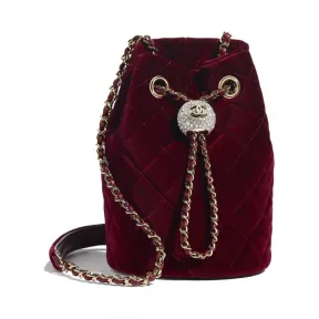 香奈儿/Chanel 抽绳包  絲絨、水晶及金色金屬  酒红 AS1894-B03437-N8267