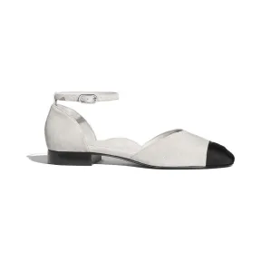 香奈儿/Chanel 玛丽珍鞋  麂皮效果小牛皮与罗缎  淡灰与黑 G36048-Y51052-C2632