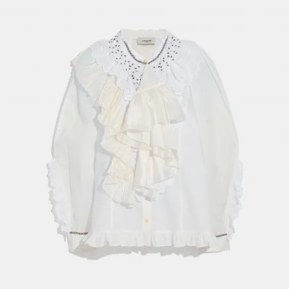 蔻驰/Coach 超大褶边衬衣 72665 WHT
