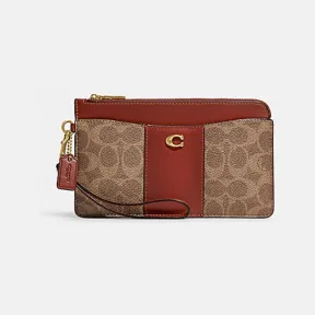 蔻驰/Coach 棕黄色锈色 皮革 经典标志帆布L型拉链腕包 C8568-B4NQ4