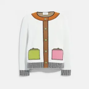 蔻驰/Coach 象牙白色 混合材料 错视画细节圆领卫衣 CA396-IVO