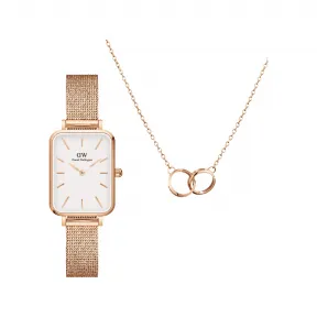 丹尼尔·惠灵顿/Daniel Wellington Quadro Pressed Melrose + Elan Unity Necklace 日本石英机芯 套装 DW00501137