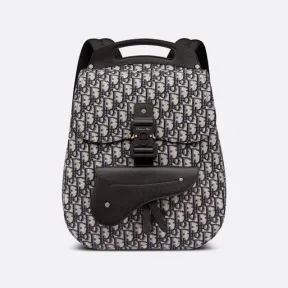 迪奥/Dior Gallop 双肩背包 米色和黑色 Oblique 印花面料与黑色粒面牛皮革 1ADBA011YKY_H27E_TU