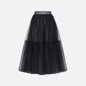 迪奥/Dior 喇叭形半裙 黑色小花薄洋纱 311J11A8810_X9000_T34