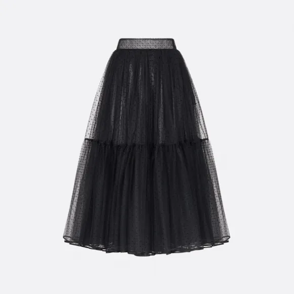 迪奥/Dior 喇叭形半裙 黑色小花薄洋纱 311J11A8810_X9000_T34