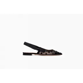 迪奥/Dior J'Adior黑色丝绒圆点刺绣珠罗纱芭蕾舞鞋 KCB090VDR S20X