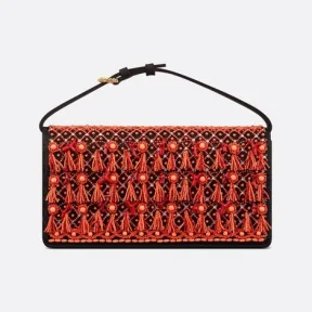 迪奥/Dior 晚装包 黑色缎面珊瑚红色珠饰刺绣 M3661URZC_M911_TU