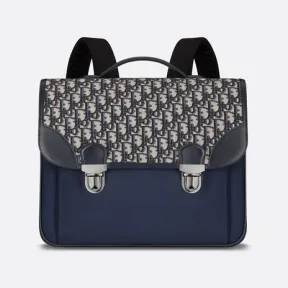 迪奥/Dior 学院风双肩背包 蓝色科技帆布 Oblique 印花 M9992PTSY_M928_TU