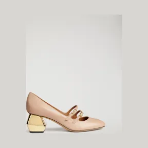 安普里奥·阿玛尼/Emporio Armani 纳帕皮革玛丽珍鞋搭配镀铬六角形鞋跟 11511716rb