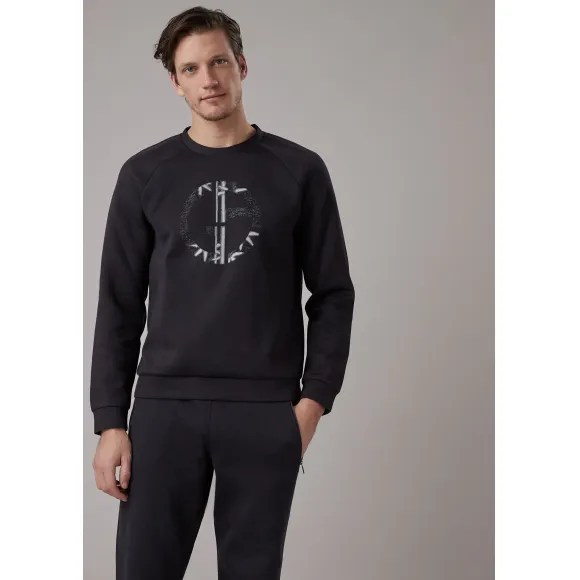 乔治阿玛尼/Giorgio Armani 中国春节系列带徽标和竹叶印花双层平纹布卫衣 12281332wv