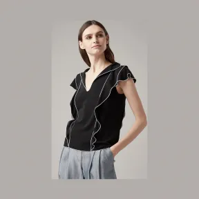 乔治阿玛尼/Giorgio Armani 配对比色荷叶边和廓形的锁扣式上衣 38809814dw