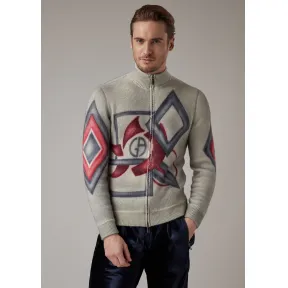 乔治阿玛尼/Giorgio Armani 手工喷绘印花羊绒全拉链开衫 39932706su