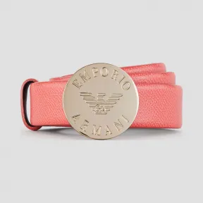 安普里奥·阿玛尼/Emporio Armani 圆形搭扣和雕刻标识粒面皮革腰带 46634639lv