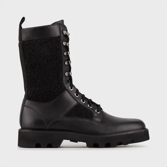 安普里奥·阿玛尼/Emporio Armani Bouclé 羊毛细节皮革登山靴 11779544tq