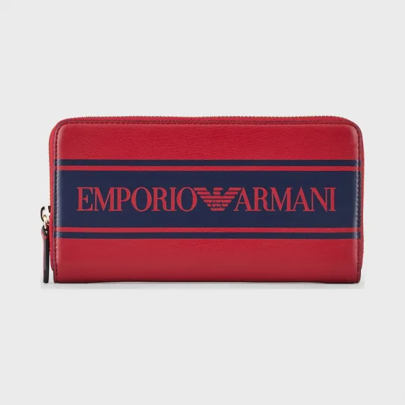安普里奥·阿玛尼/Emporio Armani 标识饰带人造纳帕皮全拉链钱包 46664003cs