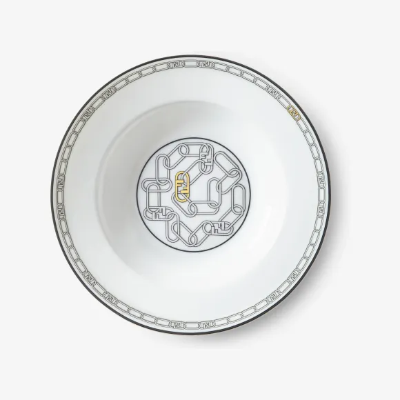 芬迪/Fendi Fendi O’Lock餐盘两件装白色瓷质汤盘 7AC046ALW3F0GCE 8056582406251