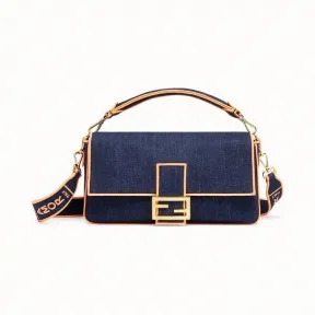 芬迪/Fendi 大号BAGUETTE_蓝色牛仔手袋 8BR771 A6V NF179L