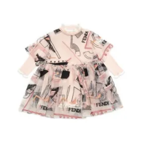 芬迪/Fendi 婴儿套裙 - 拼色和粉红色薄纱及针织婴儿套裙 BFB431ALN5F1IHA