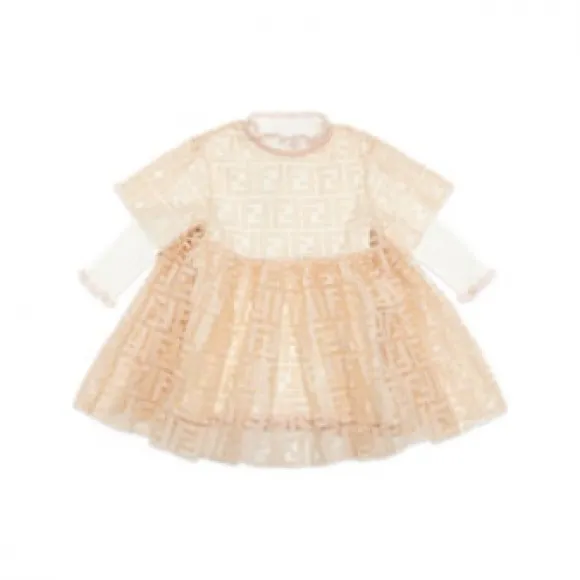 芬迪/Fendi 婴儿套裙 - 粉红色薄纱及针织婴儿套裙 BFB431ALN6F1IHD