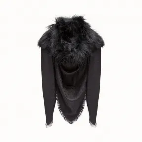 芬迪/Fendi TOUCH OF FUR 皮草披肩_黑色真丝和羊毛披肩 FXT100 5OK F0QA1