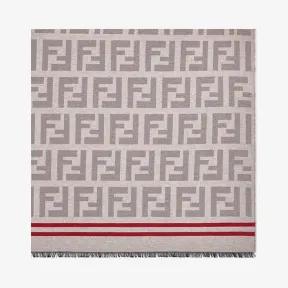 芬迪/Fendi 米色桑蚕丝羊毛格子花呢盖毯 FXT282A3Q1F0QG1