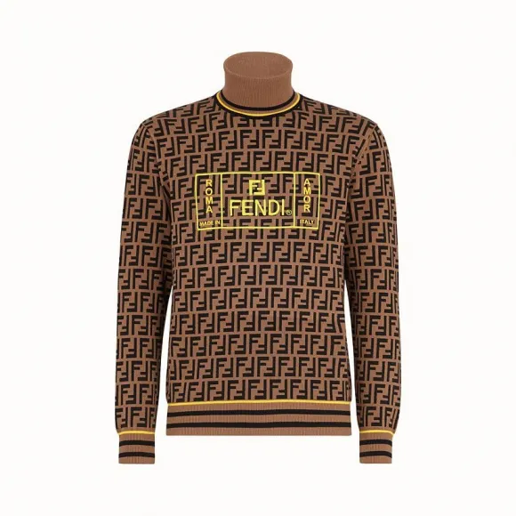 芬迪/Fendi 高翻领毛衣_棕色布料毛衣 FZZ482 A8B JF0WF0