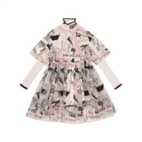 芬迪/Fendi 儿童套裙 - 粉红色和拼色薄纱及针织儿童套裙 JFB553ALN5F1IHA