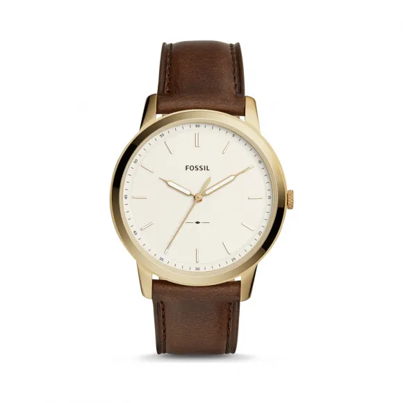 化石/Fossil The Minimalist 三指针棕色真皮表带腕表 FS5397