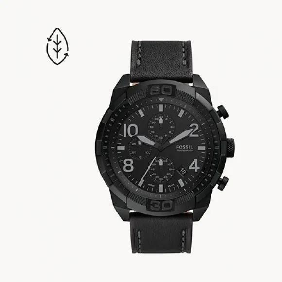 化石/Fossil Bronson Chronograph Black Eco Leather Watch FS5874