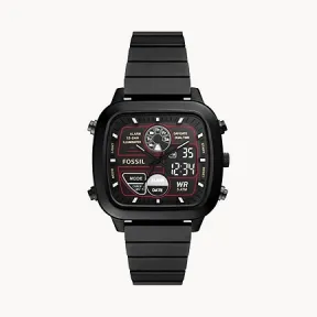 化石/Fossil Retro Analog-Digital Black Stainless Steel Watch FS5891