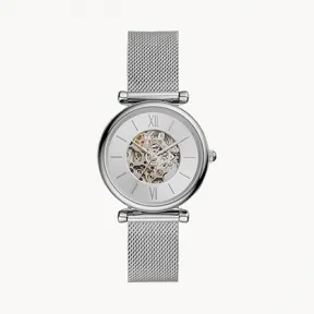 化石/Fossil Carlie Automatic Stainless Steel Mesh Watch ME3176