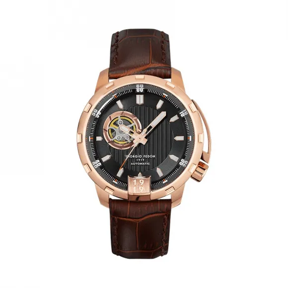 乔治菲登GF1919手表 摆渡人系列进口镂空自动机械防水皮带45mm男表 GFAQ024