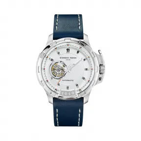 乔治菲登GF1919手表男 自动机械表植鞣表带防水镂空大表盘 皮带白盘GFBG017