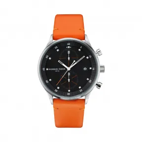 乔治菲登GF1919手表男女情侣 守望者系列石英简约计时日历皮带腕表 橙色皮带黑盘GFCD001