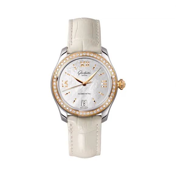 格拉苏蒂/Glashutte Original Ladies 女士系列 精钢/18K玫瑰金, 表圈宝石 52 明亮型切割钻石 (约 Ca. 1.09 Ct, Tw-If) 自动机械机芯 女表 1-39-22-09-16-44