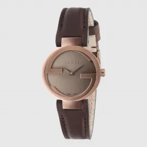 古驰/Gucci Interlocking 系列小号 PVD 和皮革腕表 313490 I18A0 8476