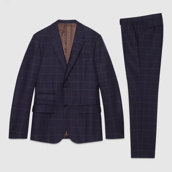 古驰/Gucci 全新Signoria窗型格纹法兰绒西服 336717 Z6931 4284