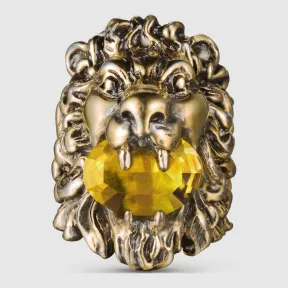 古驰/Gucci 施华洛世奇水晶装饰狮头戒指 402763 J1D50 8083