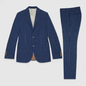 古驰/Gucci 条纹羊毛亚麻真丝monaco西装 406136 Z423A 4195