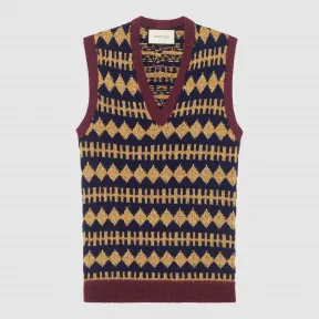 古驰/Gucci 羊毛银丝多色菱形花纹背心 439248 X5E81 4409