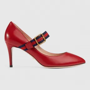 古驰/Gucci Sylvie 系列皮革中跟浅口鞋 475086 CQXS0 6488